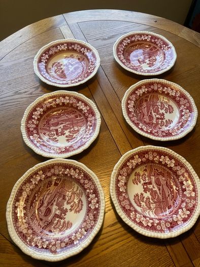Spode Pink Tower Soup plates