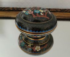 Vintage Chinese cloisonne lidded trinket dish