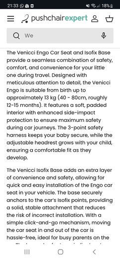 Venicci Car Seat with Isofix base