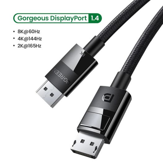 Ugreen Premium 2M DisplayPort 1.4 UHD/3D 8K (7680x4320@60Hz) 32.4Gbps (Cotton Braided/Gold Plated) Cable (Brand New/Warranty)