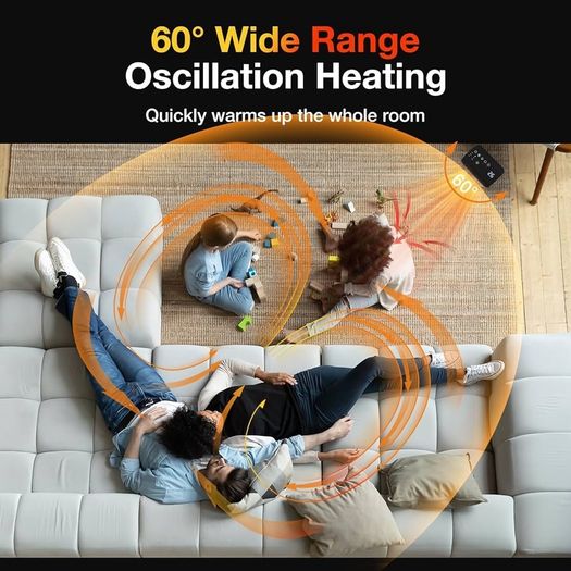 NEW SALE | Electric Space Heater with Fan - 1500W Heaters Portable Small Room Heater Low Noise, Remote Control, Smart Timer, 3Heat Settings, Realtime Temperature