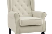 Wing Chair Relax Chair Armchair, Vintage Design, Button Tufting, Turned Legs, 74 cm x 86 cm x 102 cm, Cream White