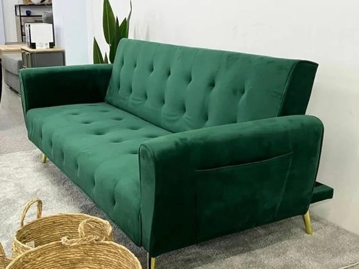 Luxury Velvet Sofa Bed with Golden Legs green