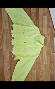 Zara Cropped Lime Denim Jacket Size M