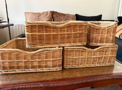 Set of rectangular wicker and rattan storage baskets