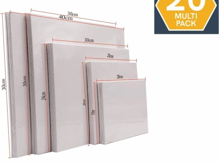 20pcs Canvas Panels (15x20-4pk, 24x30-4pk, 30x40-4pk, 20x20-4pk, 30x30-4pk) 3mm Blank Artist Canvas Board / 280GSM/ 100% Cotton/Triple Primed/Acid Free/Medium Grain