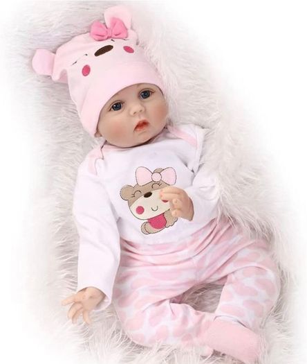 Realistic Reborn Dolls 22inch 55cm Lifelike Baby Dolls Soft Silicone Vinyl Weighted Cloth Body with Feeding Kit Reborn Dolls Girls (FREE POSTAGE)