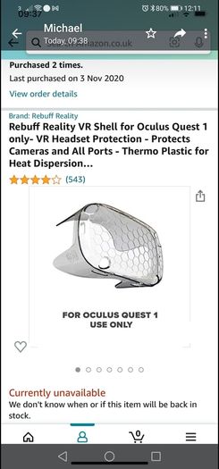 Virtual reality protective shell, Quest 1