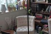 Antique French floor lamp cast iron beautiful shade works