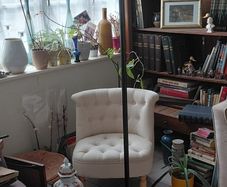 Antique French floor lamp cast iron beautiful shade works