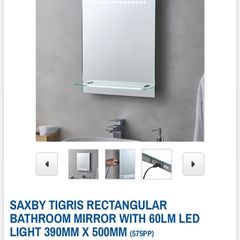 Saxby Tigris Rectangular Bathroom Mirror With 60lm Led Light 390mm X 500mm