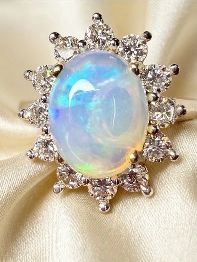 Diamond Ethiopian Opal & Lab-Grown Diamond Ring