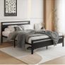 King Size Bed Frame with Wooden Headboard,Black Metal Bed Image 3