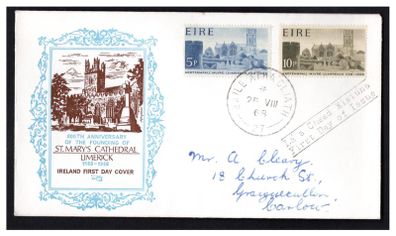 1968 Ireland 800th Anniversary of St. Mary's Cathedral, Limerick Commemorative Stamp  Illustrated Addressed PhilArt First Day Cover (FDC)