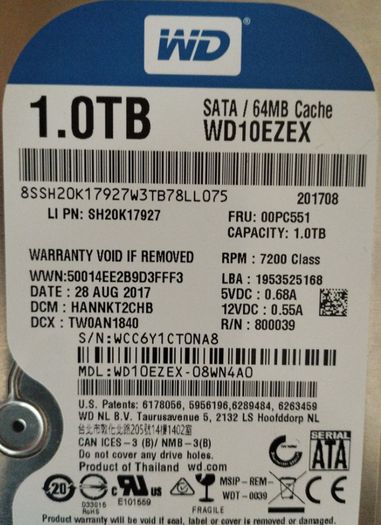 Western Digital Blue 1TB 3.5 Hard Drive WD10EZEX