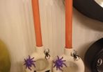 Halloween candsticks and candles x 2