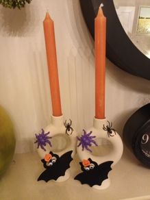 Halloween candsticks and candles x 2