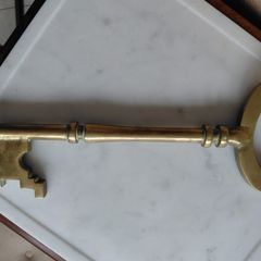 Antique solid brass ornamental key 35cm in length