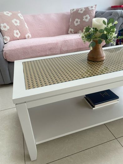 Painted coffee table with wicker effect top