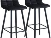 _Bar Stools Set of 2 Velvet Bar Stools Bistro Stools with Metal Footrest, Bar Chair for Bar, Counter and Home (Black)