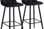 _Bar Stools Set of 2 Velvet Bar Stools Bistro Stools with Metal Footrest, Bar Chair for Bar, Counter and Home (Black)