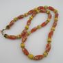 Antique Venetian Style Orange Floral & Yellow Glass Beads Necklace Image 8