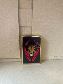 Black, ram skull and fire zippo style lighter