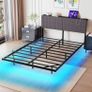 5ft King Bed Frame With USB Charging Station,Dark Grey Floating Bed Frame with Storage Headboard and LED Light,Upholstered Platform Bed Frame Double Size,Noise-Free Strong Slats Image 5