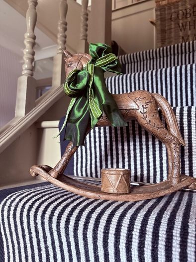 New bespoke wood effect vintage inspired rocking with candle and oversized bow