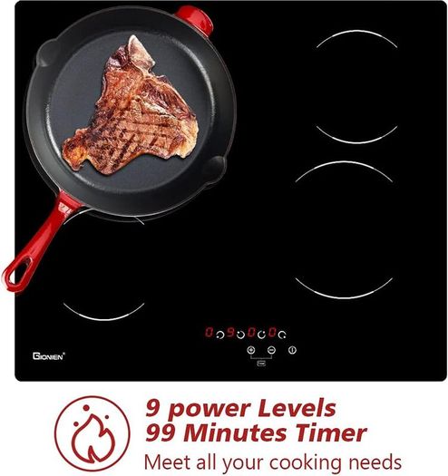 60cm Ceramic Electric Hob 4 Cooking Zones, Built-In Glass Cooktop, Hardwired (No Plug)