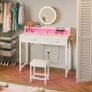 Dressing Table with LED Light Strip, Adjustable Colorful Brightness, Vanity Table with USB Power Outlets, White Vanity Desk with Stool, Makeup Desk with 2 Fabric Drawers, no Mirror, 80 /40/90cm Image 7