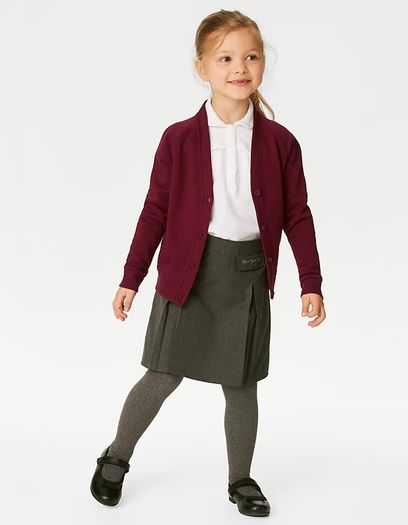 M&S Girls Cotton Rich Burgundy School Cardigan 6-7 Years