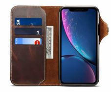 iPhone 14 Pro Max Case Genuine Leather Red Luxury Bank notes cards holder