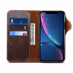 iPhone 14 Pro Max Case Genuine Leather Red Luxury Bank notes cards holder