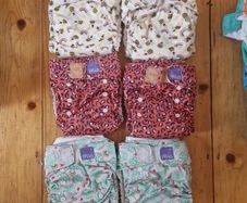 10 bambino mio cloth nappies from birth to 2 years. Velcro fastening, 12 x cloth inserts . All used but plenty of life left. Nappy bag in perfect condition.