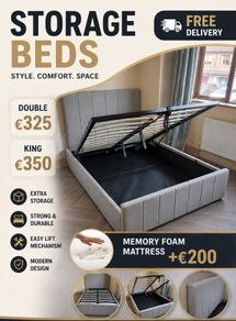 New Ottoman storage beds. Gaslift beds. double 4ft6 and king size bed. OPTIONAL Emma mattress available