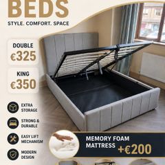 New Ottoman storage beds. Gaslift beds. double 4ft6 and king size bed. OPTIONAL Emma mattress available