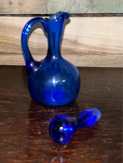 Antique cobalt blue pitcher with lid