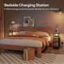 Slim Bedside Table with Charging Station, Narrow Side Table with LED Lights and 2 Fabric Drawers, Nightstand for Small Space, Bedroom, Living Room, Rustic Brown and Black Image 6