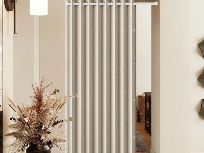 Temporary Door Curtain & Room Divider with Rod Linen Look, Folding Accordion Door Cover, with Magnetic Closures,W 60" x L77",Temporary Door