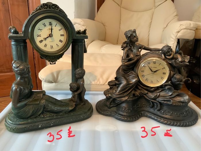 Clock, figures, Display Cabinet