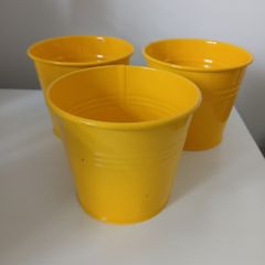 3 x yellow plant pots/tins