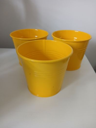 3 x yellow plant pots/tins