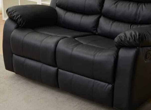 2 Seater leather Recliner Sofa, Black