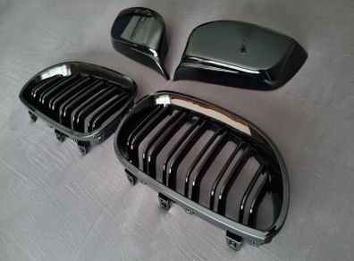 BMW 5 Series E60 E61 Black Kidney Grilles & Mirror Covers Set Brand New