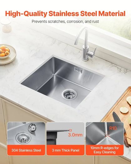 Stainless Steel Undermount Sinks Drop-In Single Bowl Farmhouse Basin with Accessories 50cm