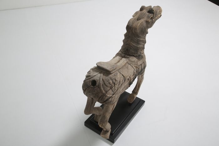 19th Century Antique Carved Wood Carnival Carousel Horse on Plinth