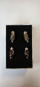 Sterling Silver Amber Drop Earrings Elegant Twisted Design