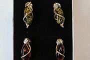 Sterling Silver Amber Drop Earrings Elegant Twisted Design