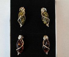 Sterling Silver Amber Drop Earrings Elegant Twisted Design